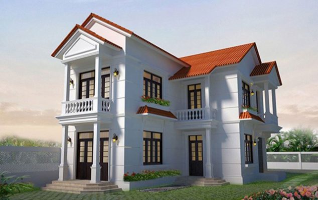 mẫu nhà 2 tầng mái tôn 9