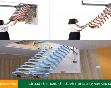 Báo giá cầu thang sắt gấp vào tường đẹp, nhỏ gọn tại Hà Nội